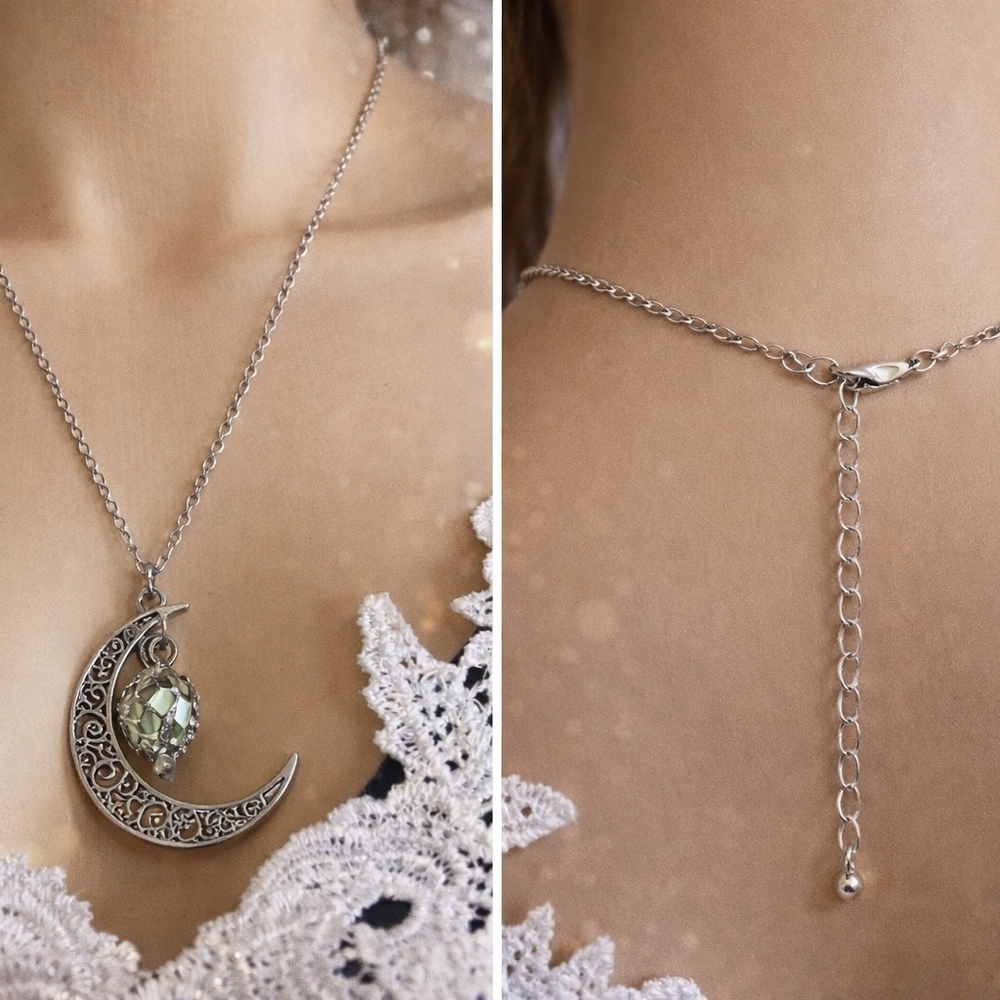 ❤️❤️Beautiful half moon ball Long silver color necklace! 🌙 - Picture 4 of 4
